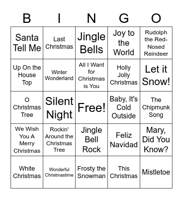 Christmas Song Bingo Card