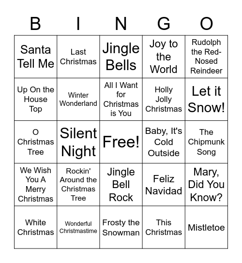 Christmas Song Bingo Card
