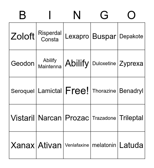 Psych Bingo Card
