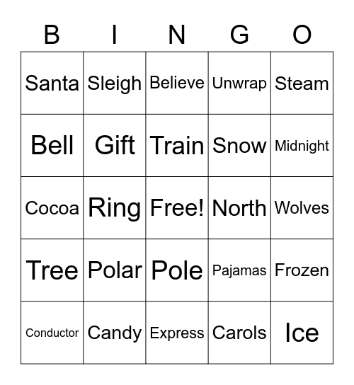 Polar Express Bingo Card