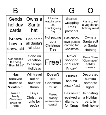 Jingle Mingle Bingo Card