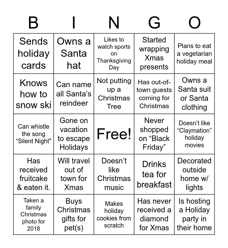 Jingle Mingle Bingo Card