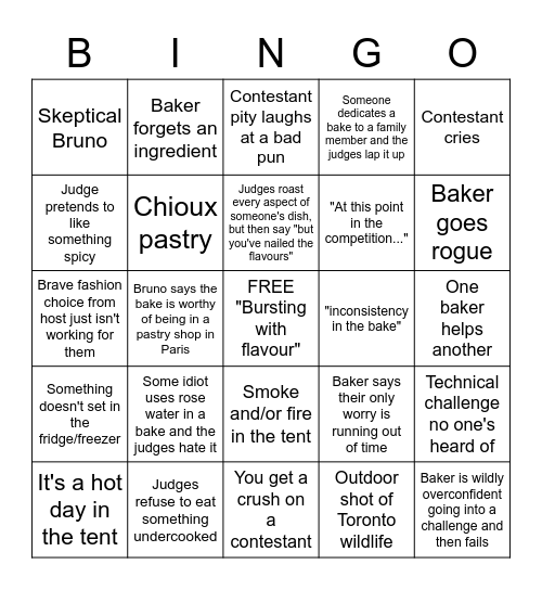 Great Canadian Baking Show Bingo Card