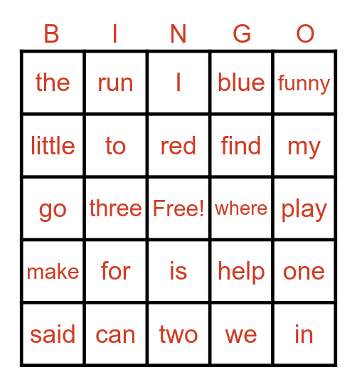 Pre-K Sight Word Bingo- Mrs. Andrews Bingo Card