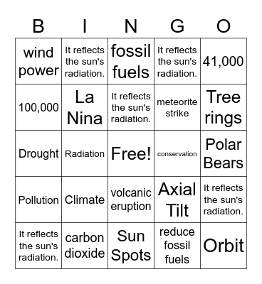Climate Change Bingo Card