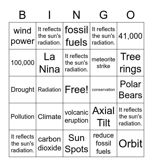 Climate Change Bingo Card