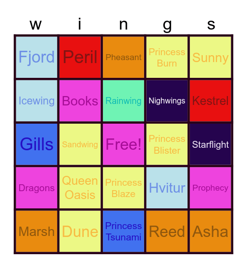 Wings Of Fire 2 Bingo Card