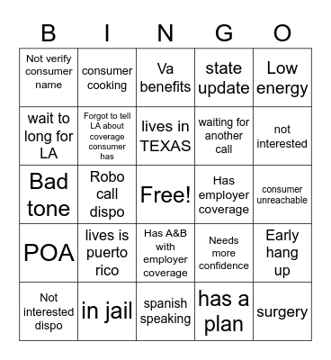 Call BINGO Card