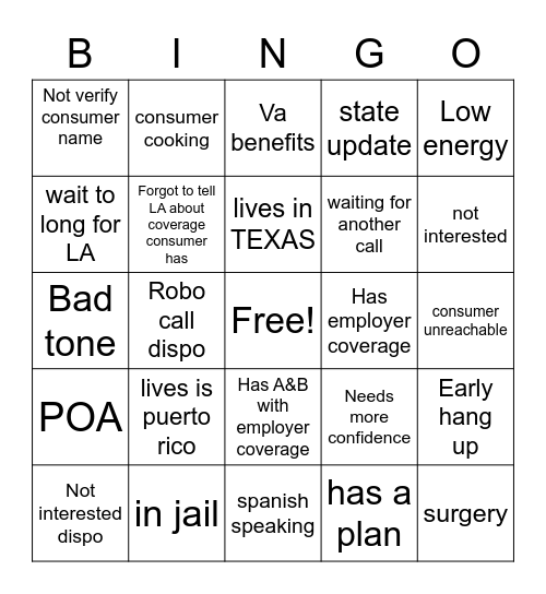 Call BINGO Card