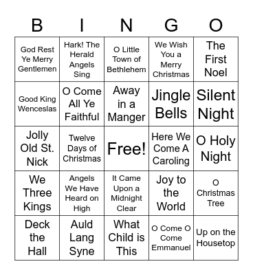 Christmas Song Bingo Card