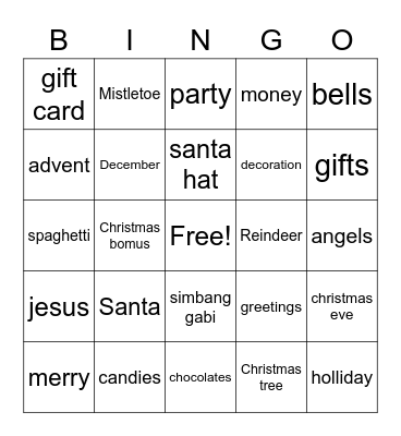 All about Christmas Bingo Card