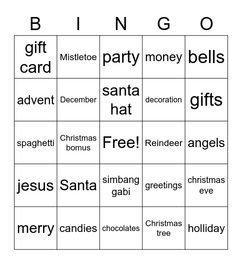 All about Christmas Bingo Card
