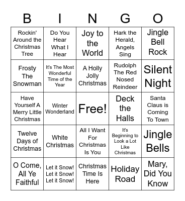 Christmas Song Bingo Card
