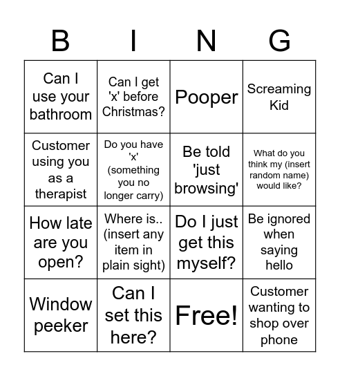 Retail Bingo Card