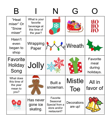 Holiday Bingo Card