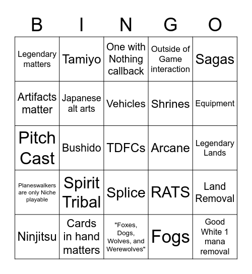 Kamigawa Neon Dynasty Bingo Card