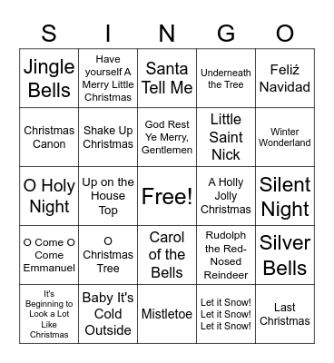 Christmas Singo Bingo Card