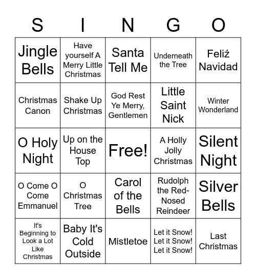 Christmas Singo Bingo Card