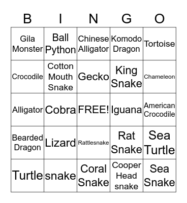 Reptile Bingo Card
