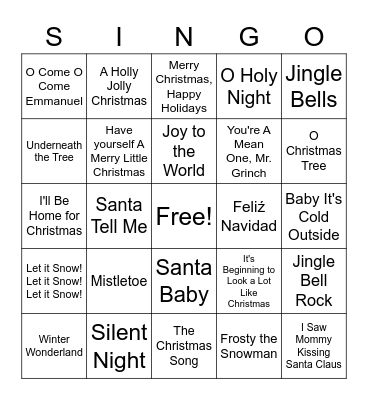 Christmas Singo Bingo Card