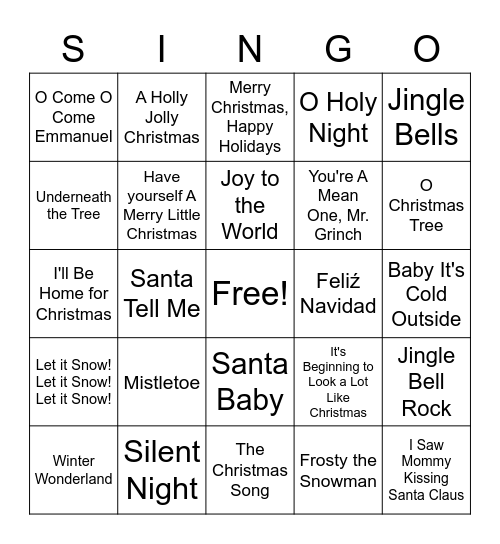 Christmas Singo Bingo Card