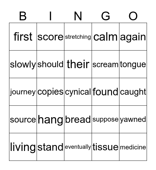Single Word Bingo Card
