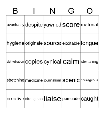 Single Word 2 Bingo Card