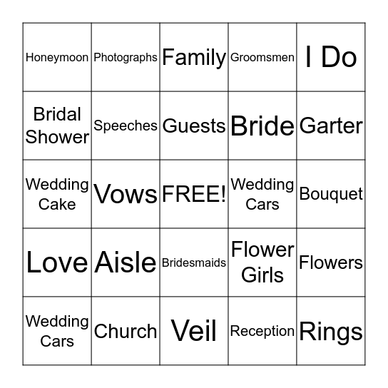 Christie's Bridal Shower BINGO Card