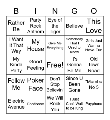 Name That Tune Bingo! Bingo Card