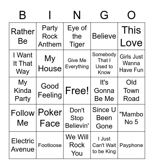 Name That Tune Bingo! Bingo Card