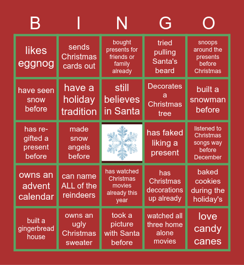 Virtual Holiday Bingo Card