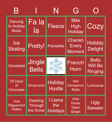 Virtual Holiday Bingo Card