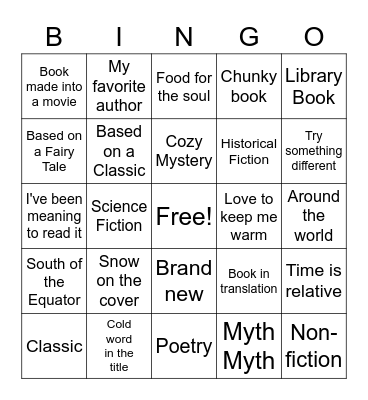 Winter Reading Bingo Card