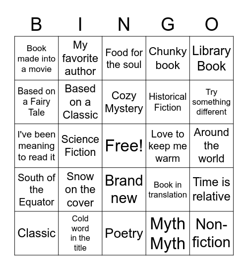 Winter Reading Bingo Card