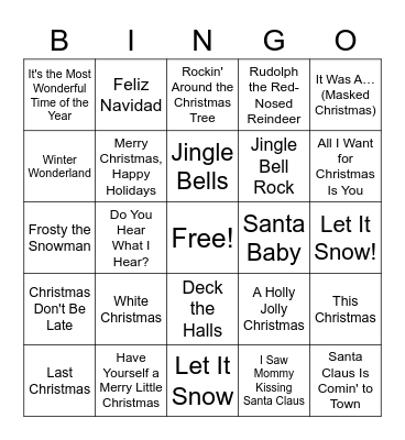 Christmas Song Bingo Card