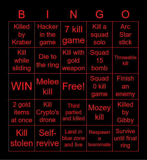 Apex Bingo Card