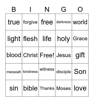 KIDS TIME JOHN 1, 1-18 Bingo Card