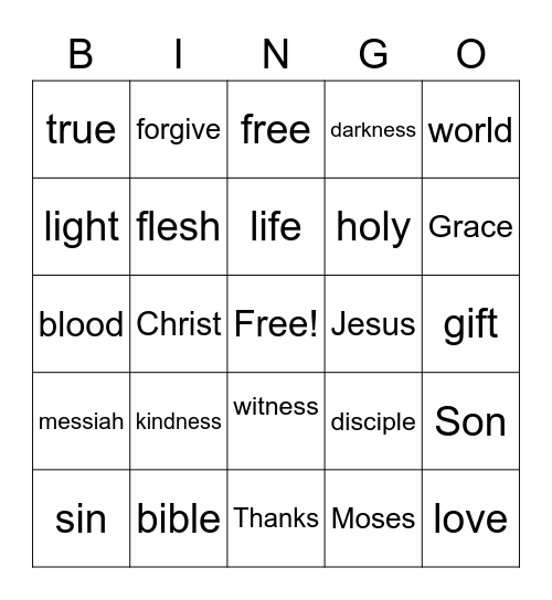 KIDS TIME JOHN 1, 1-18 Bingo Card