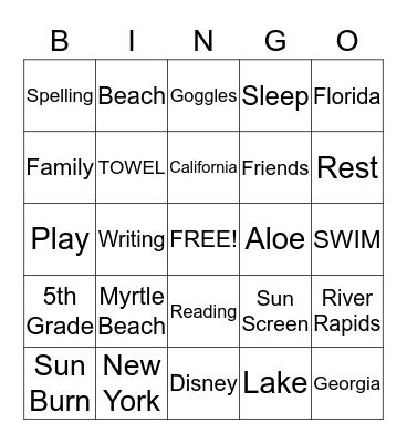 SUMMER Bingo Card
