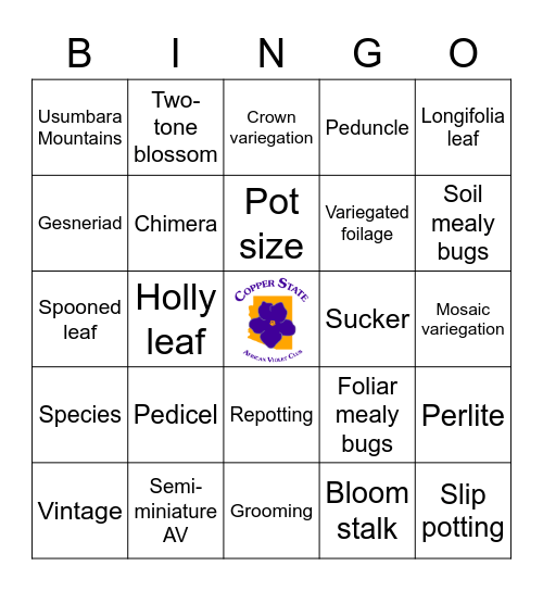 African Violet Bingo Card