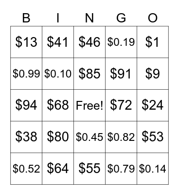 $ - MONEY - $ Bingo Card
