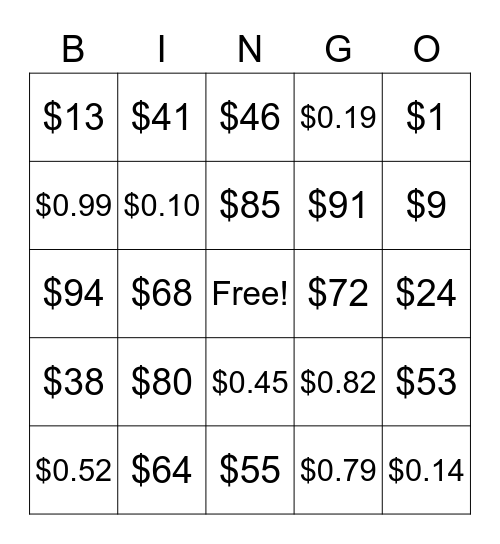 $ - MONEY - $ Bingo Card