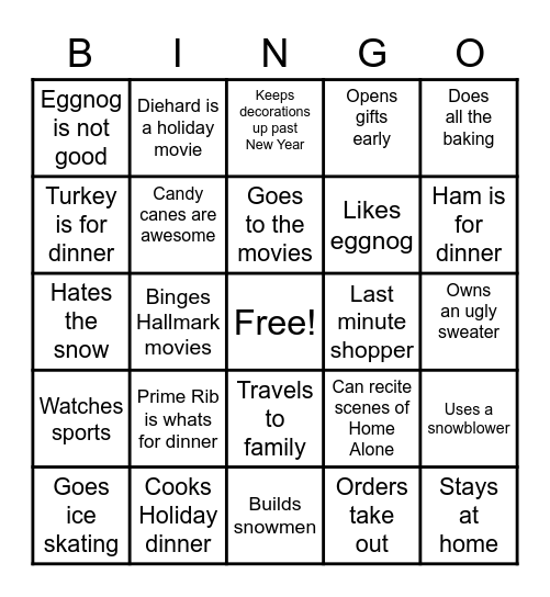 Holiday Bingo Card