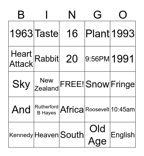 Untitled Bingo Card