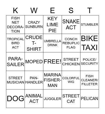 KEY WEST TRIP 2015 Bingo Card