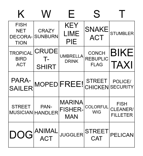 KEY WEST TRIP 2015 Bingo Card