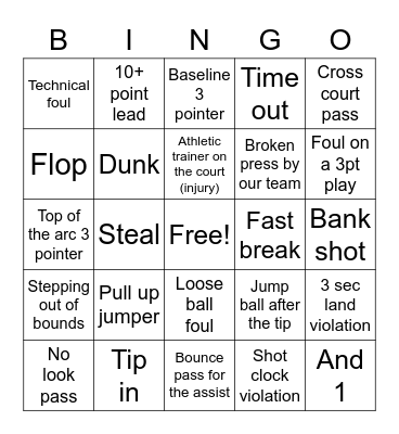 Basketball Bingo Card