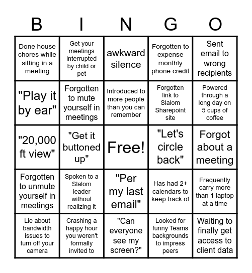 Life of a Slalom Consultant in 2021 Bingo Card