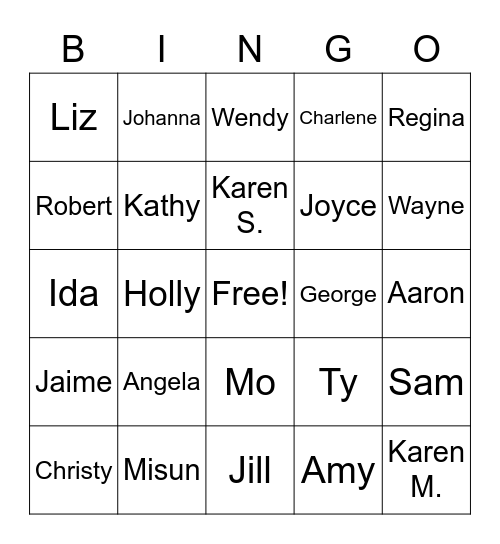 Holiday Department Bingo Card