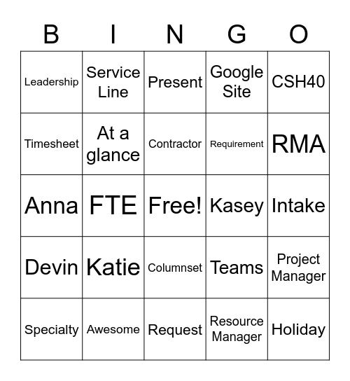 PRM Planview Workshop Bingo Card